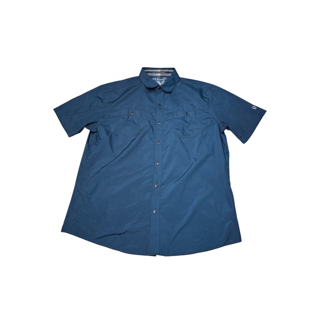 Kuhl Men's Stealth Short Sleeve Button Down Shirt Blue Hiking Outdoor 7276 Large